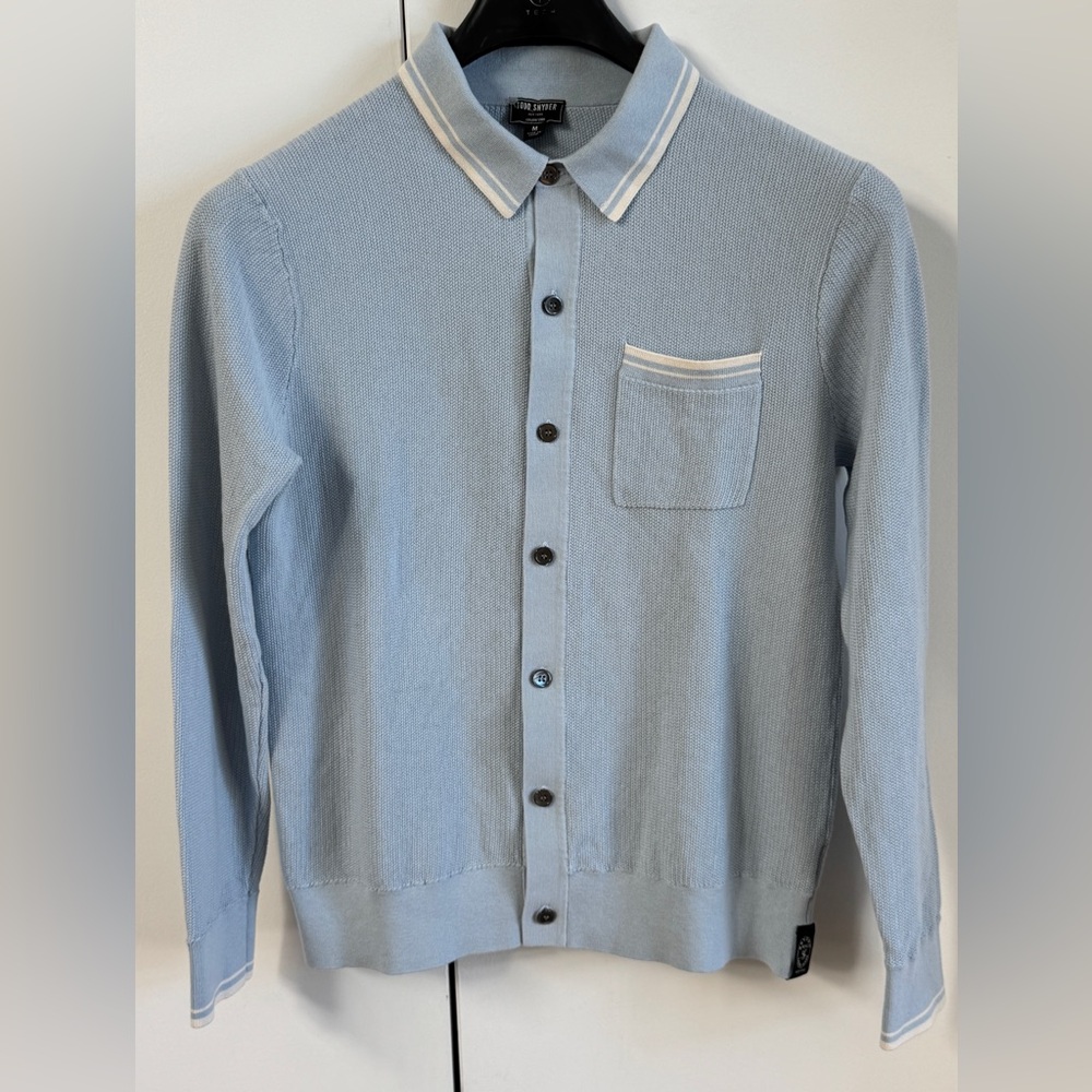 TODD SNYDER Long Sleeve Polo Shirt M Light Blue Knit Button Up Sweater Cardigan